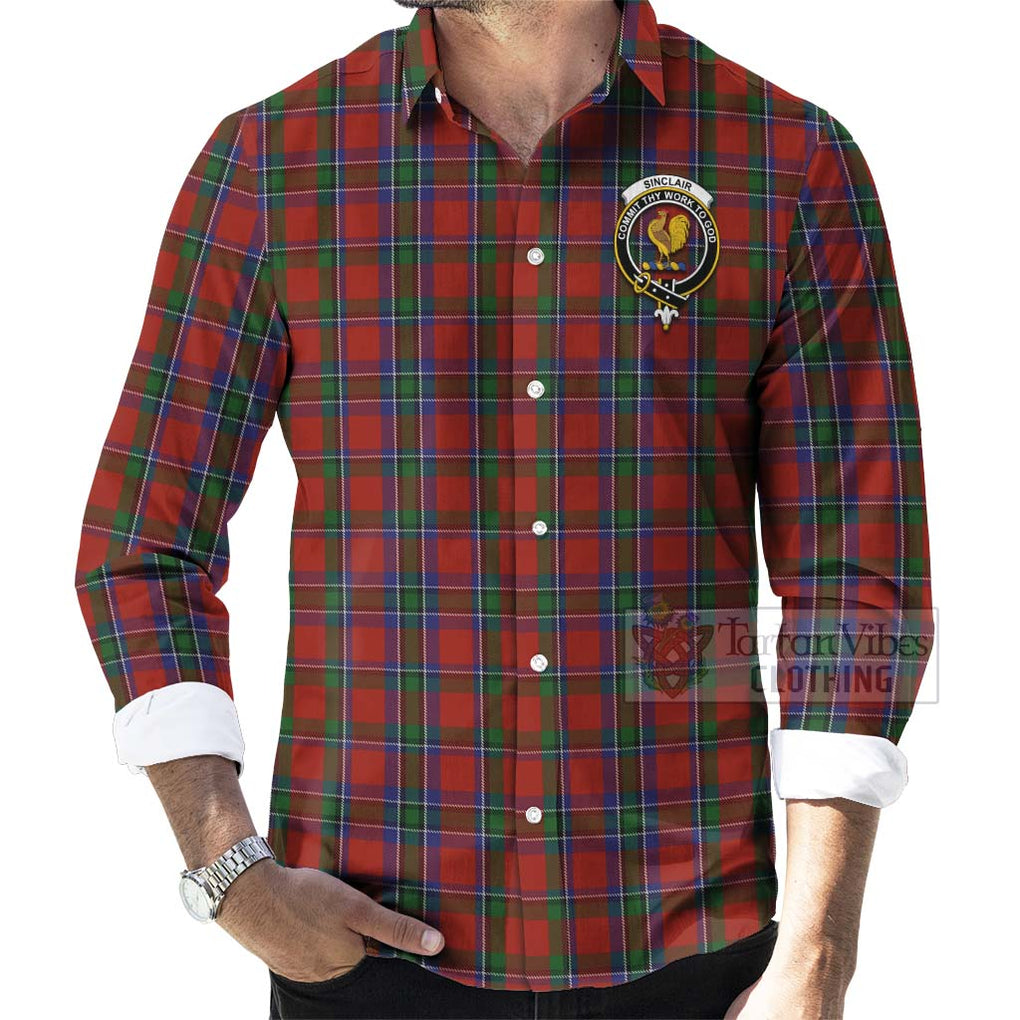 Tartan Vibes Clothing Sinclair Tartan Long Sleeve Button Shirt with Family Crest and Bearded Skull Holding Bottles of Whiskey