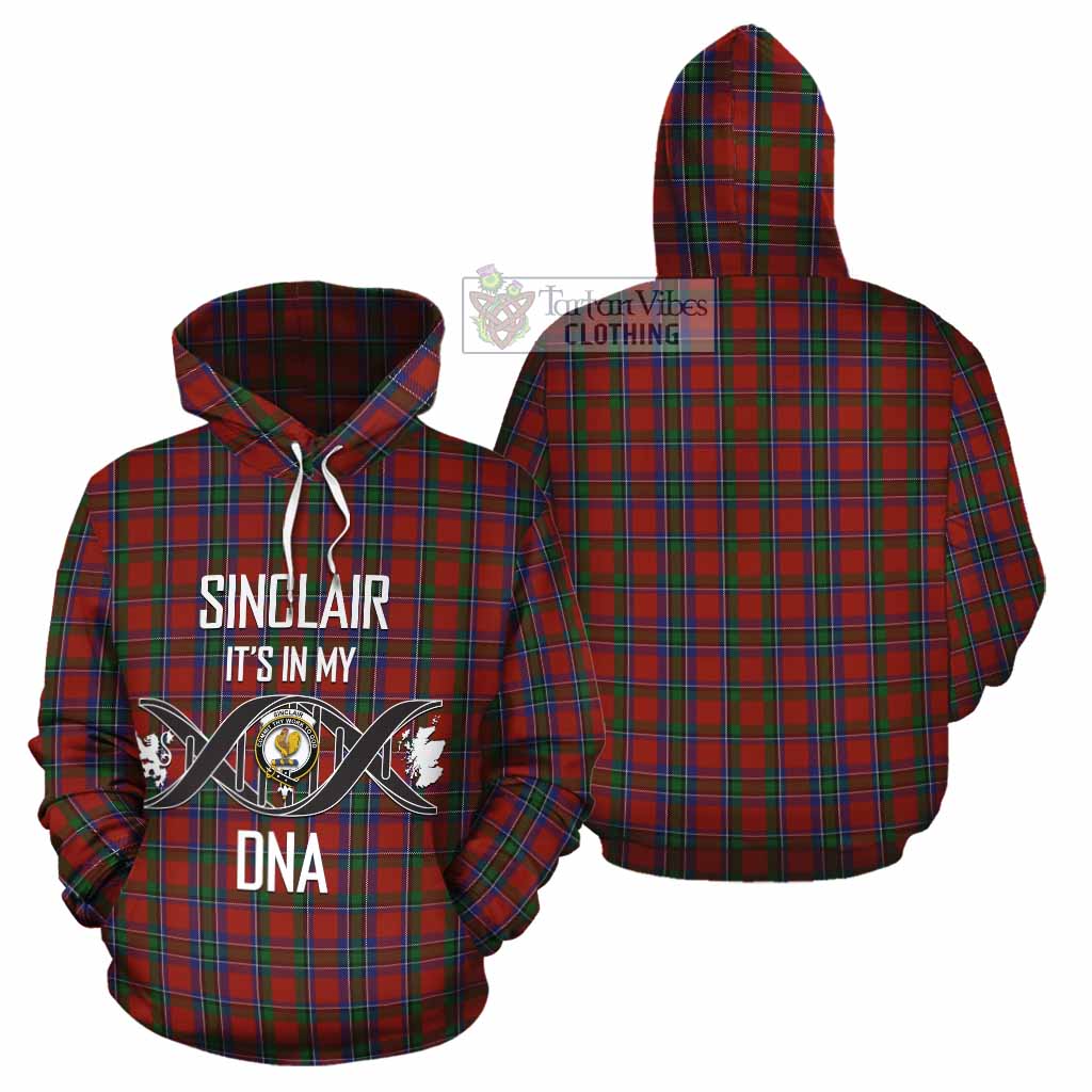 Tartan Vibes Clothing Sinclair Tartan Cotton Hoodie with Family Crest DNA In Me Style