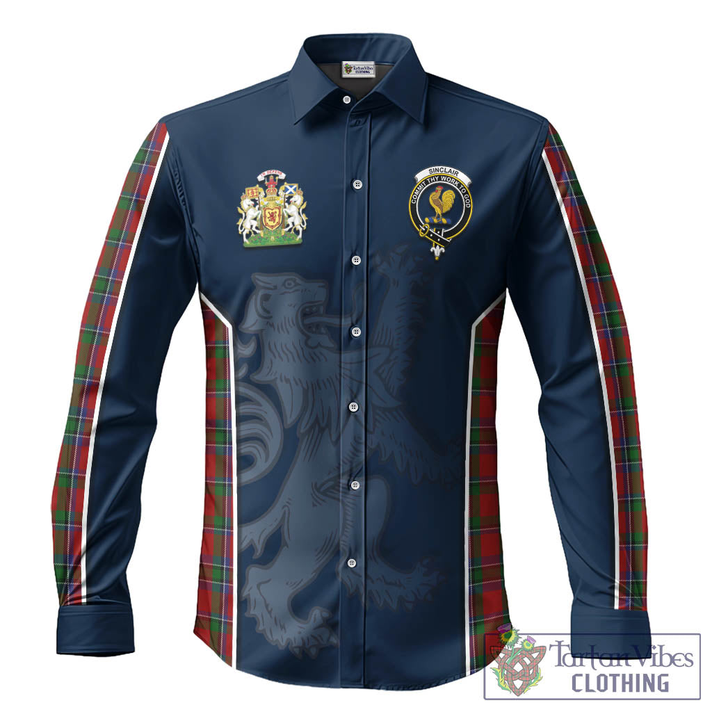 Sinclair Tartan Long Sleeve Button Up Shirt with Family Crest and Lion Rampant Vibes Sport Style