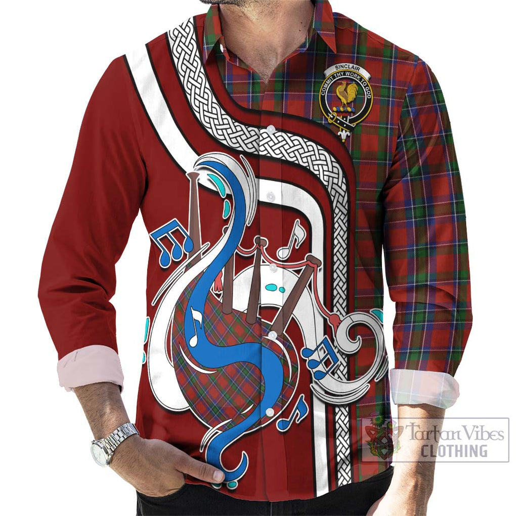 Sinclair Tartan Long Sleeve Button Shirt with Epic Bagpipe Style - Tartanvibesclothing Shop