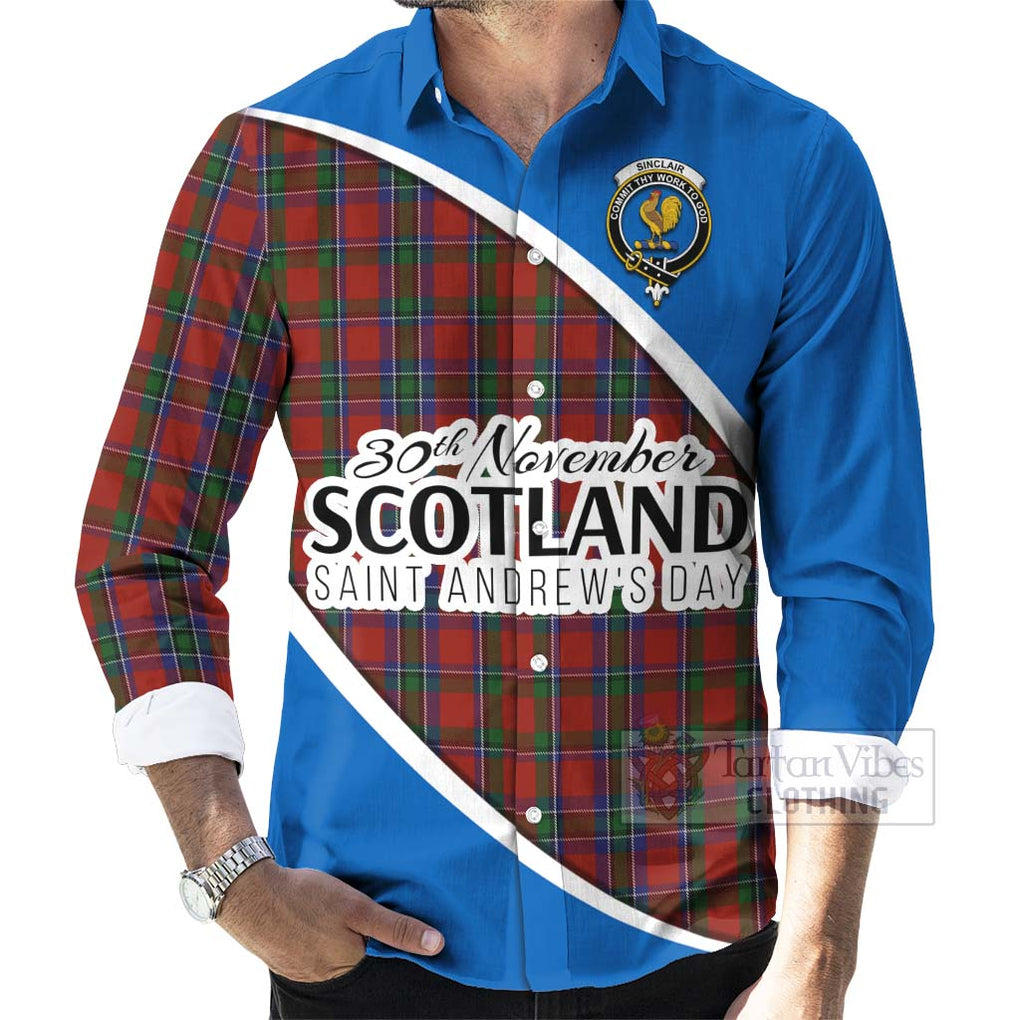 Tartan Vibes Clothing Sinclair Family Crest Tartan Long Sleeve Button Shirt Celebrate Saint Andrew's Day in Style