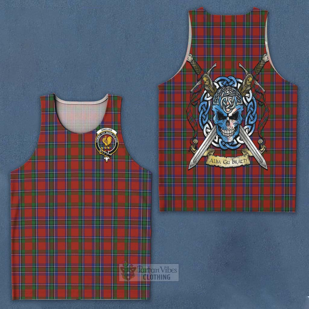 Tartan Vibes Clothing Sinclair Tartan Men's Tank Top with Family Crest Celtic Skull Style