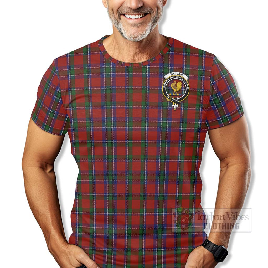 Tartan Vibes Clothing Sinclair Tartan T-Shirt with Family Crest Celtic Skull Style