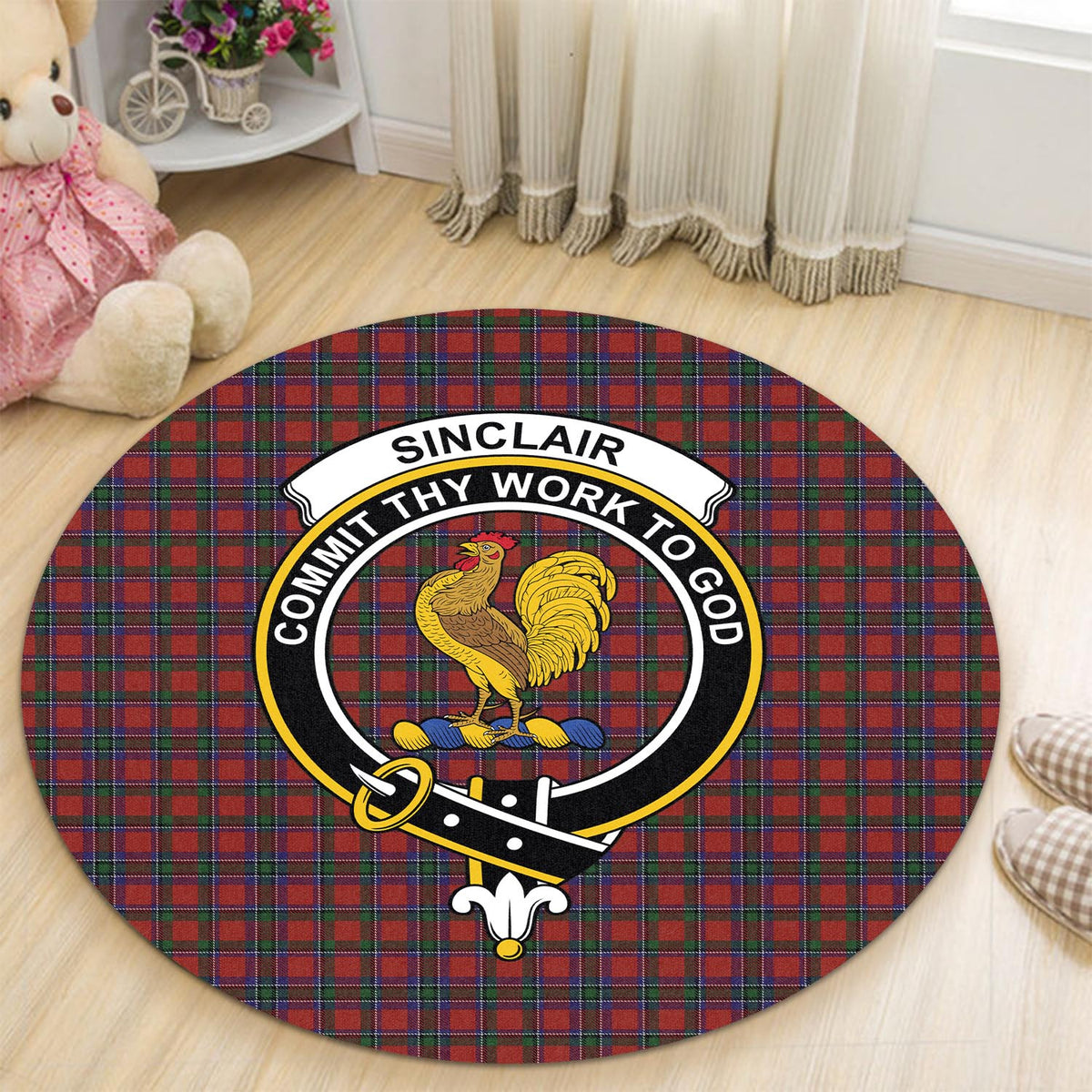 Sinclair Tartan Round Rug with Family Crest - Tartan Vibes Clothing