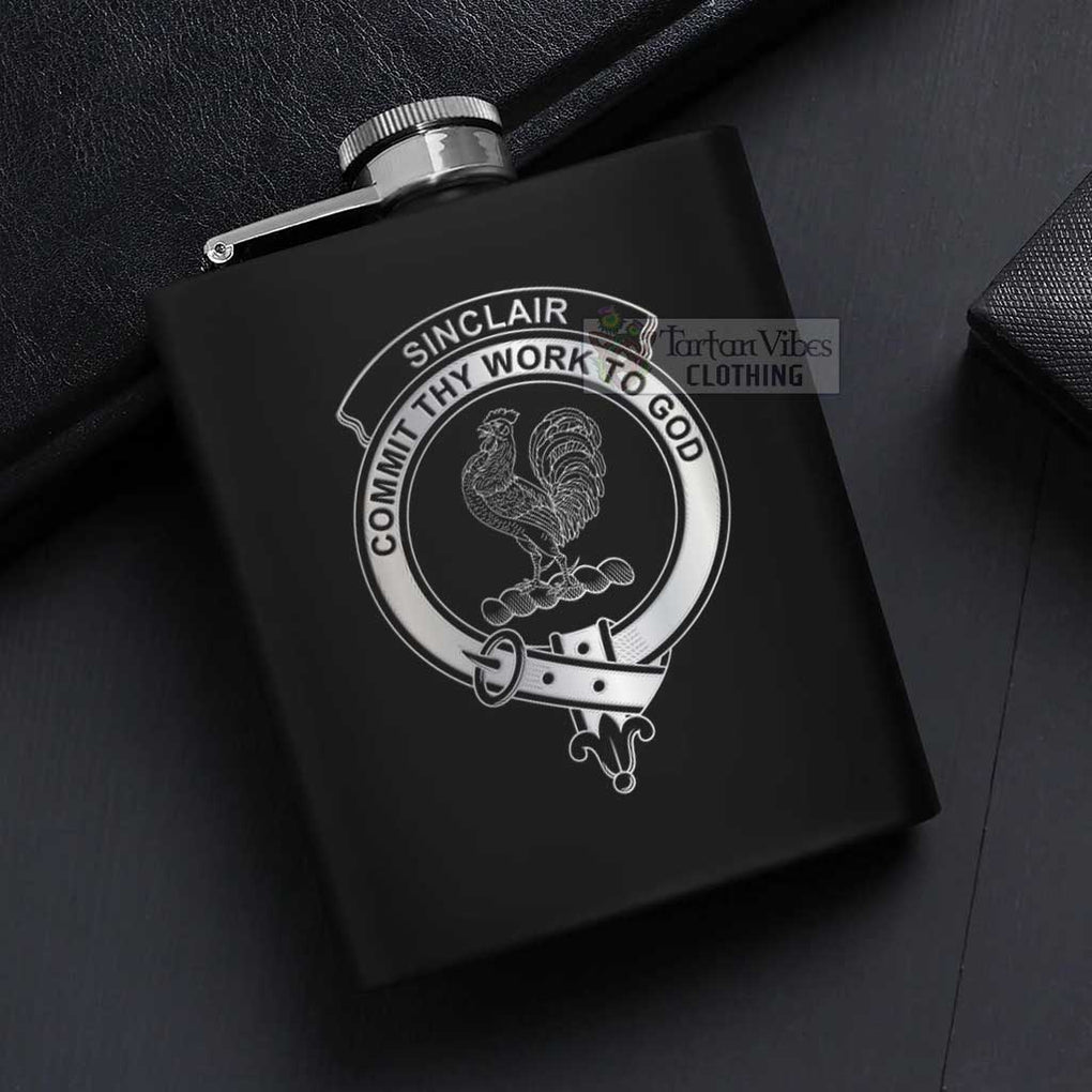 Sinclair Crest Hip Flask Set 7oz Black Stainless Steel with A Gift Box - 2D-tartanvibesclothing