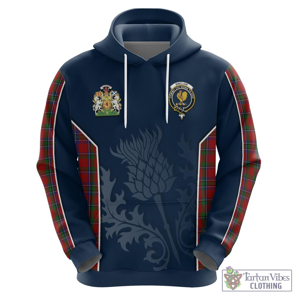 Tartan Vibes Clothing Sinclair Tartan Hoodie with Family Crest and Scottish Thistle Vibes Sport Style