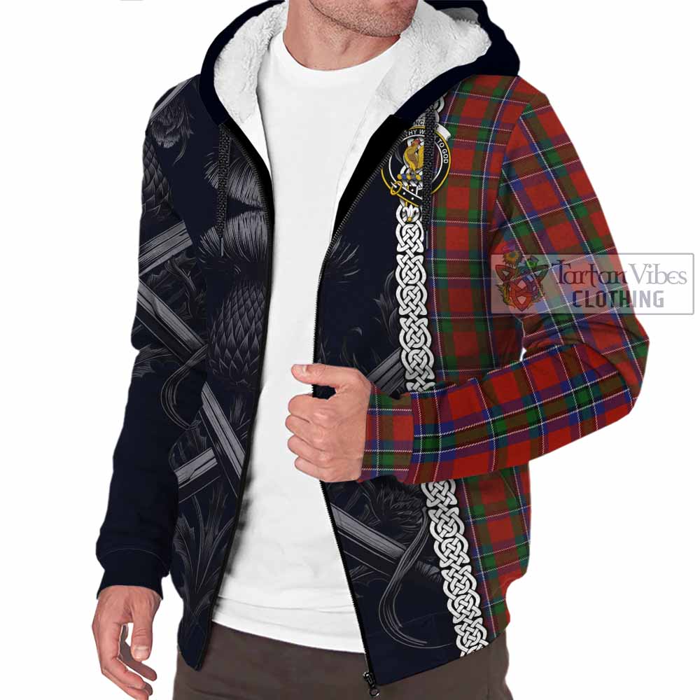 Sinclair Tartan Sherpa Hoodie with Family Crest Cross Sword Thistle Celtic Vibes - Tartan Vibes Clothing