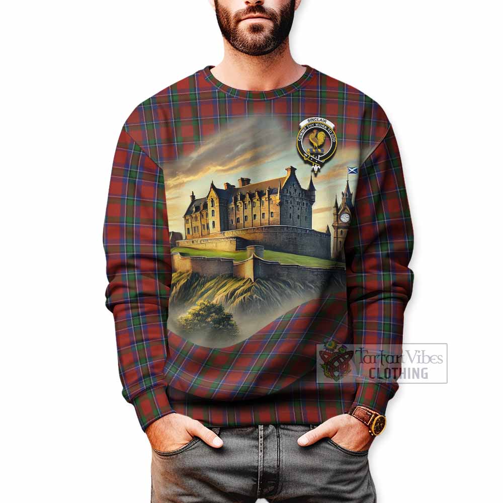 Sinclair Tartan Family Crest Sweatshirt with Scottish Ancient Castle Style - Tartan Vibes Clothing