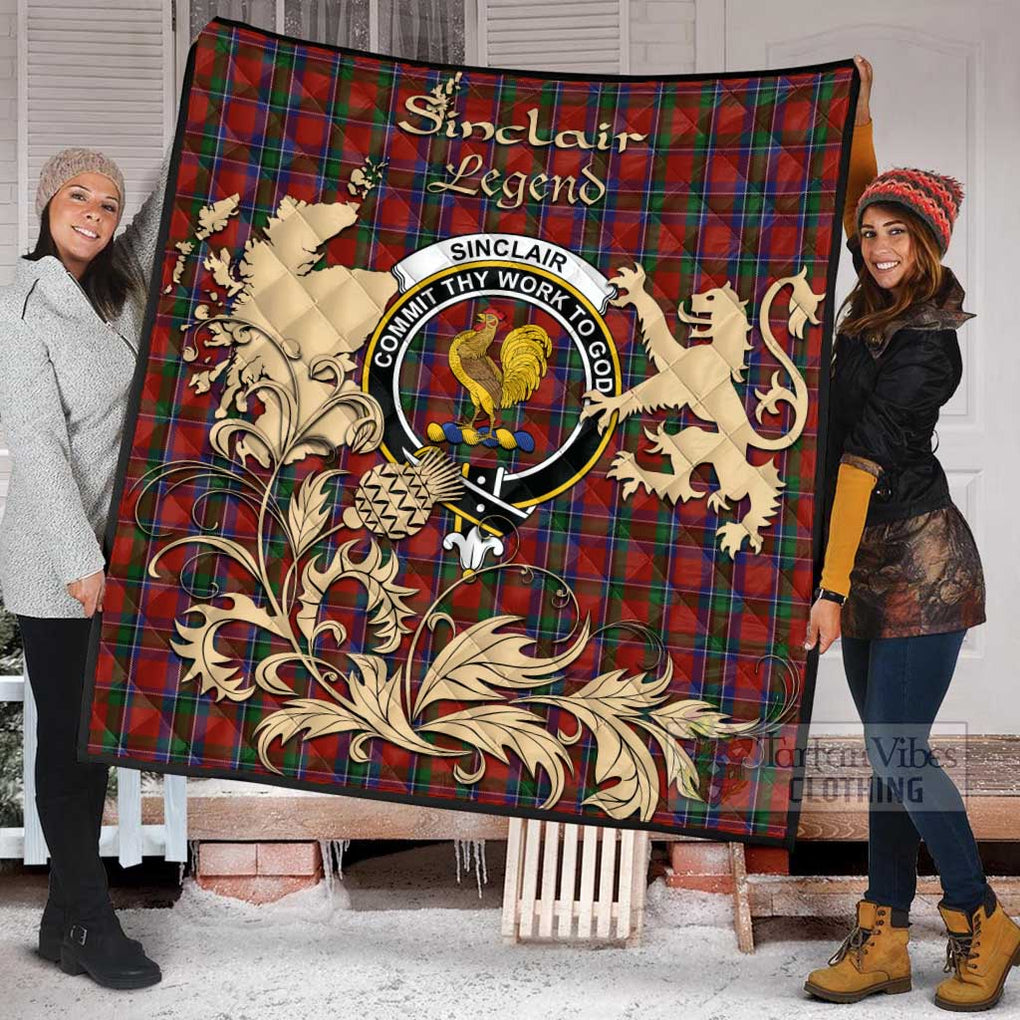 Tartan Vibes Clothing Sinclair Tartan Quilt with Family Crest and Scottish Symbol Style