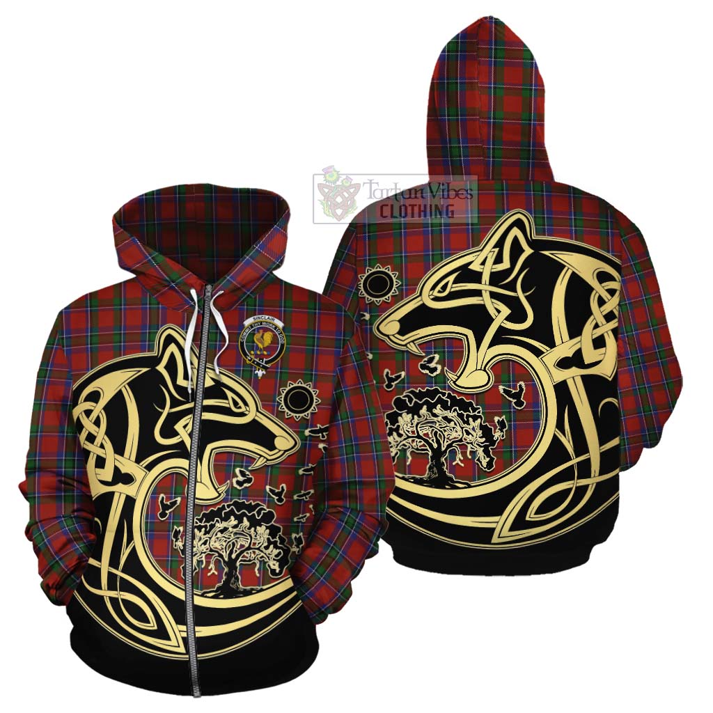 Tartan Vibes Clothing Sinclair Tartan Cotton Hoodie with Family Crest Celtic Wolf Style