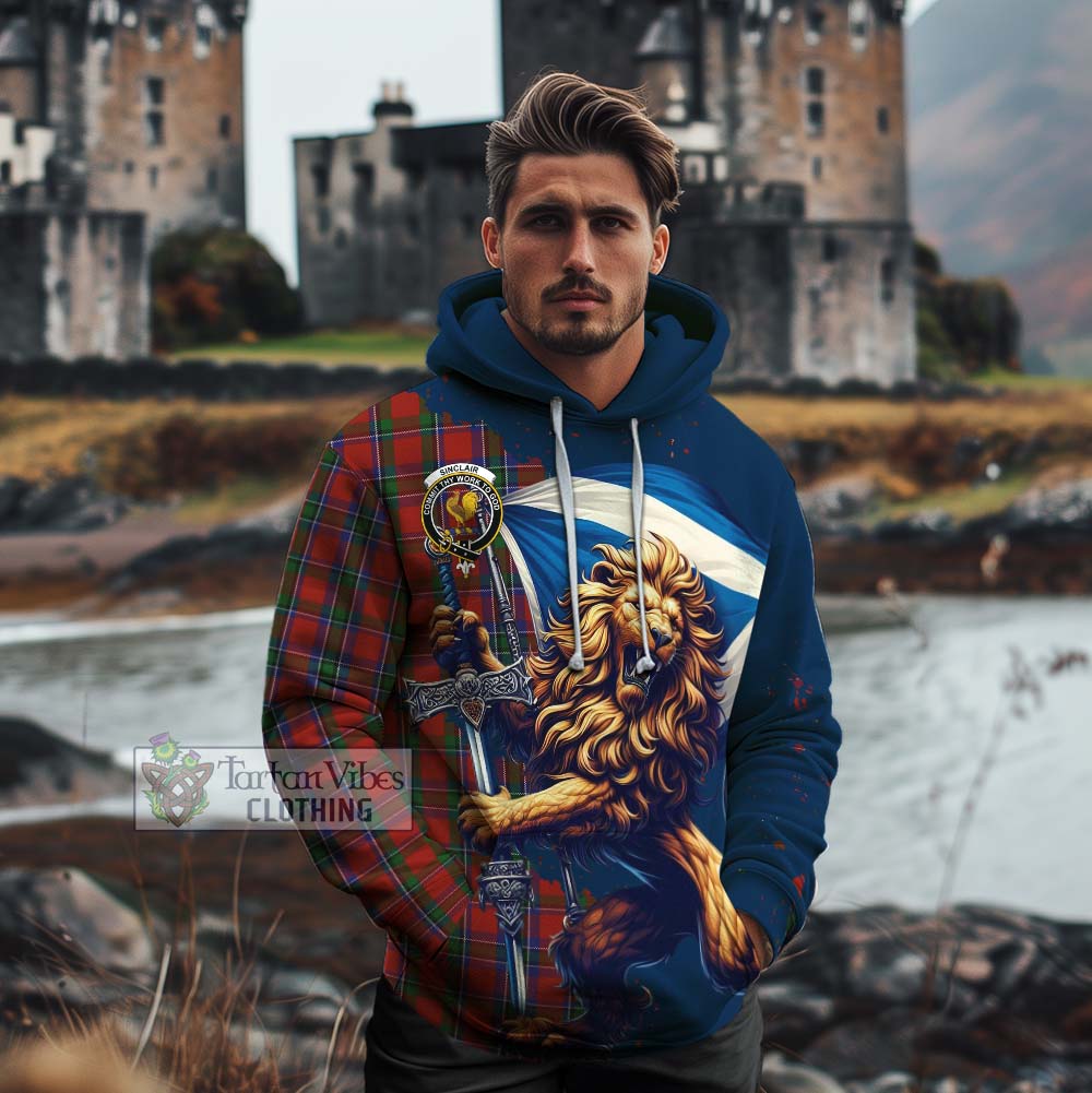 Tartan Vibes Clothing Sinclair Tartan Family Crest Cotton Hoodie with Scottish Majestic Lion