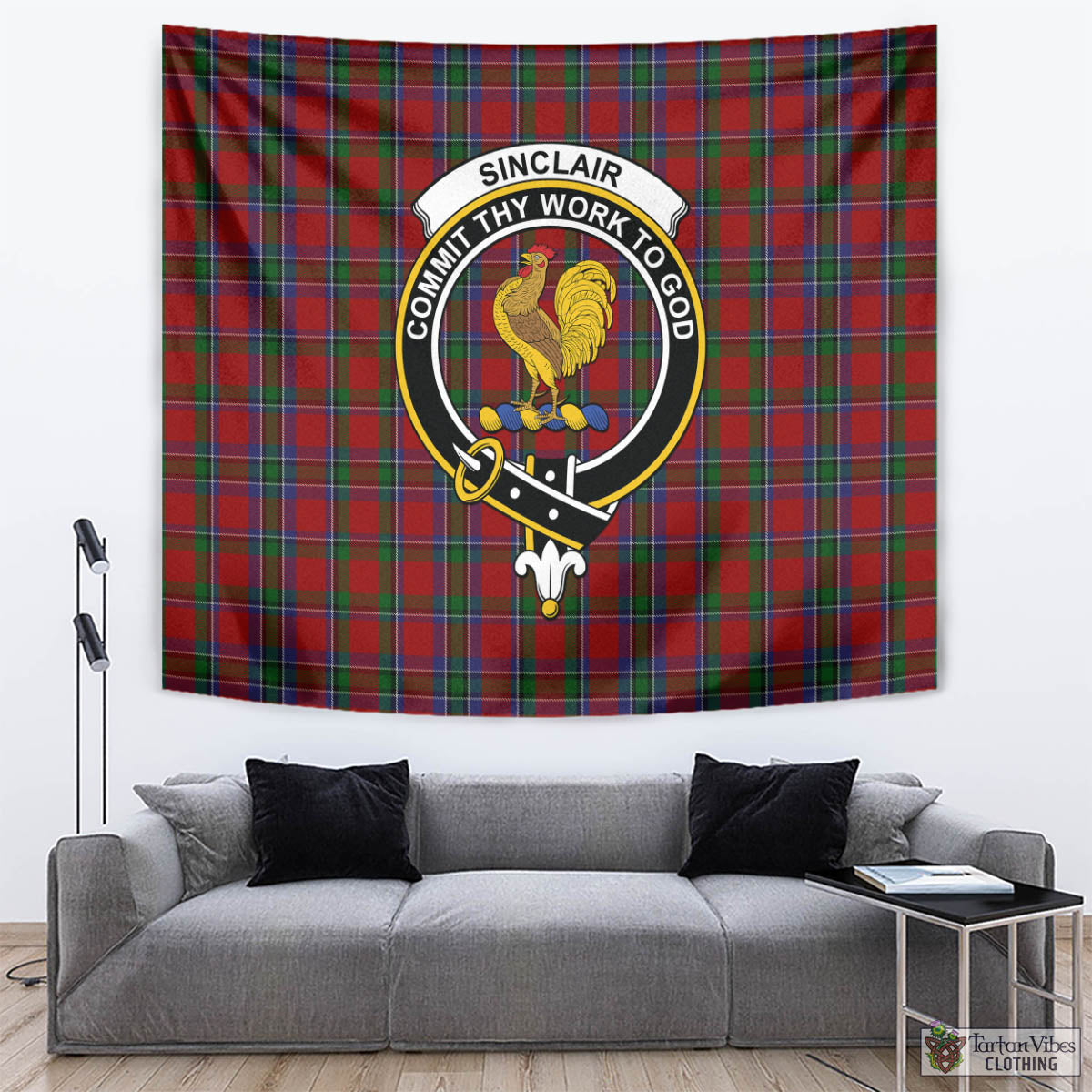 Tartan Vibes Clothing Sinclair Tartan Tapestry Wall Hanging and Home Decor for Room with Family Crest