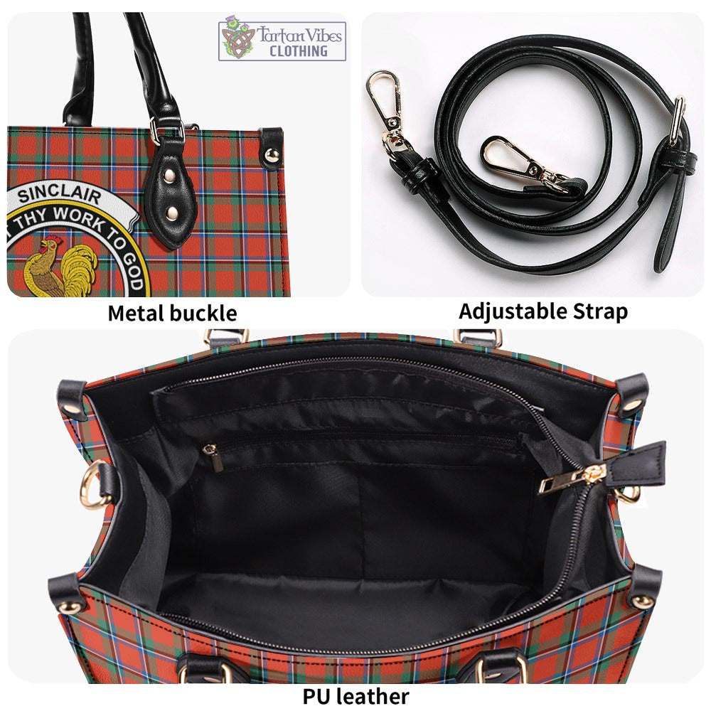 Tartan Vibes Clothing Sinclair Ancient Tartan Luxury Leather Handbags with Family Crest