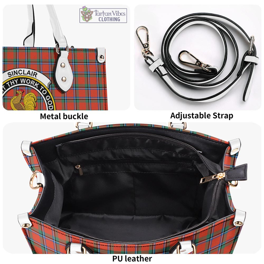 Tartan Vibes Clothing Sinclair Ancient Tartan Luxury Leather Handbags with Family Crest