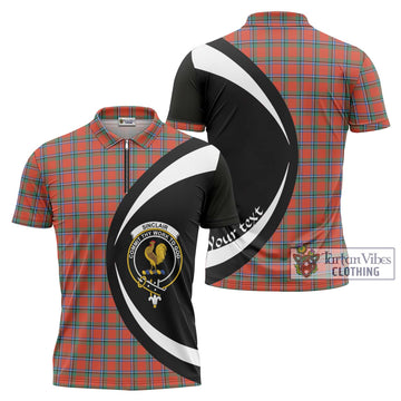 Sinclair Ancient Tartan Zipper Polo Shirt with Family Crest Circle Style