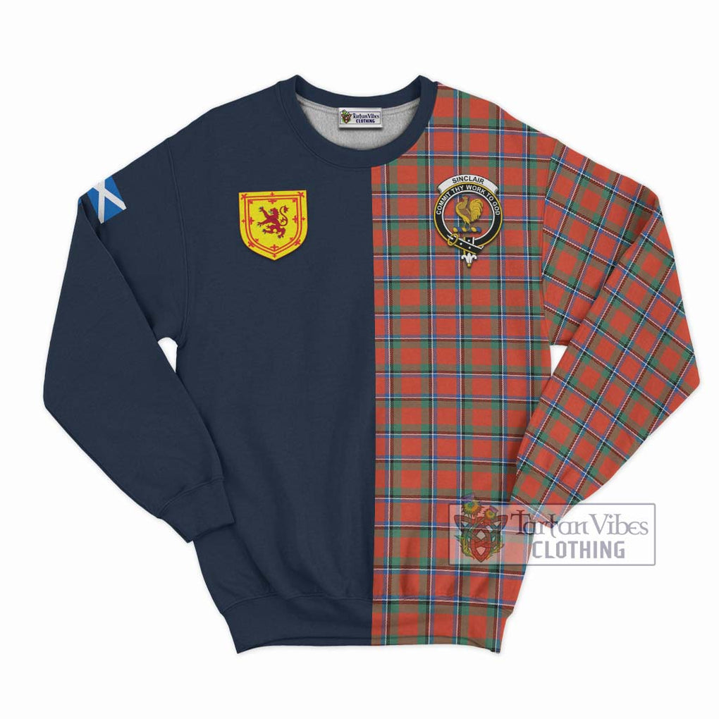 Tartan Vibes Clothing Sinclair Ancient Tartan Sweatshirt with Scottish Lion Royal Arm Half Style