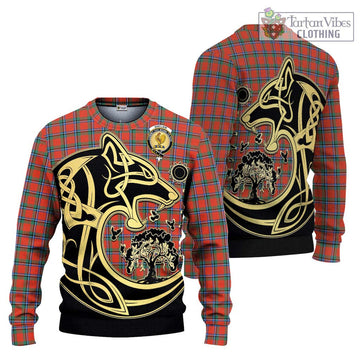 Sinclair Ancient Tartan Ugly Sweater with Family Crest Celtic Wolf Style