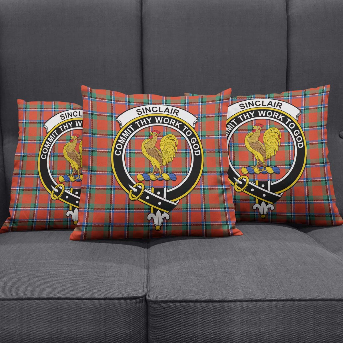 Sinclair Ancient Tartan Pillow Cover with Family Crest Square Pillow Cover - Tartanvibesclothing