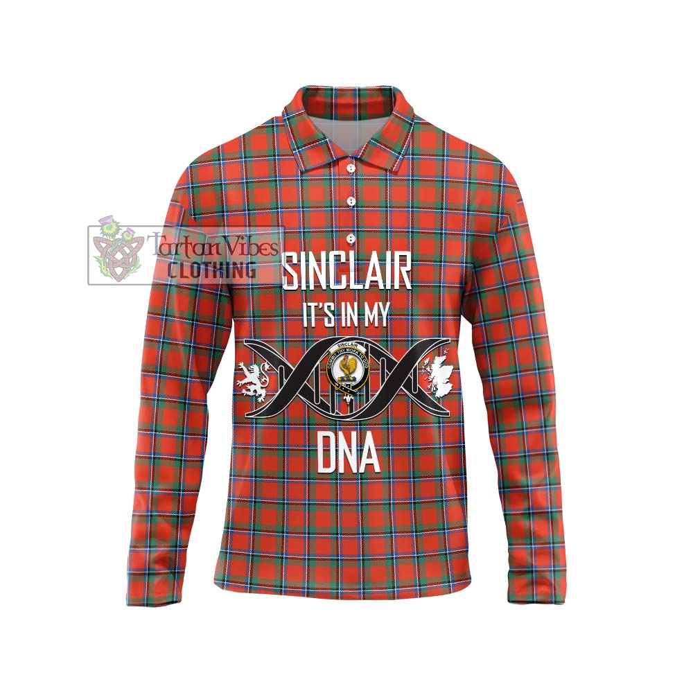 Sinclair Ancient Tartan Long Sleeve Polo Shirt with Family Crest DNA In Me Style Unisex - Tartanvibesclothing Shop