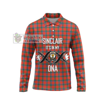 Sinclair Ancient Tartan Long Sleeve Polo Shirt with Family Crest DNA In Me Style