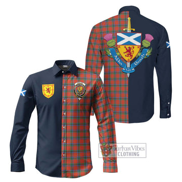 Sinclair Ancient Tartan Long Sleeve Button Shirt Alba with Scottish Lion Royal Arm Half Style