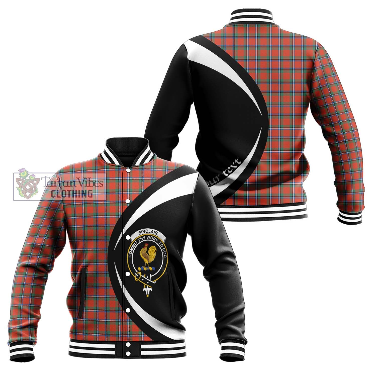 Sinclair Ancient Tartan Baseball Jacket with Family Crest Circle Style Unisex - Tartan Vibes Clothing