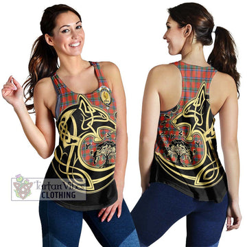 Sinclair Ancient Tartan Women's Racerback Tanks with Family Crest Celtic Wolf Style