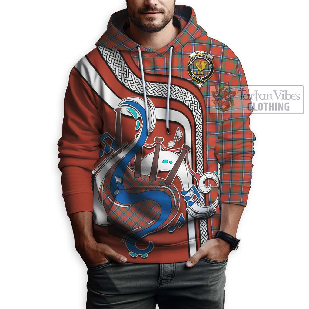 Sinclair Ancient Tartan Hoodie with Epic Bagpipe Style Zip Hoodie - Tartanvibesclothing Shop