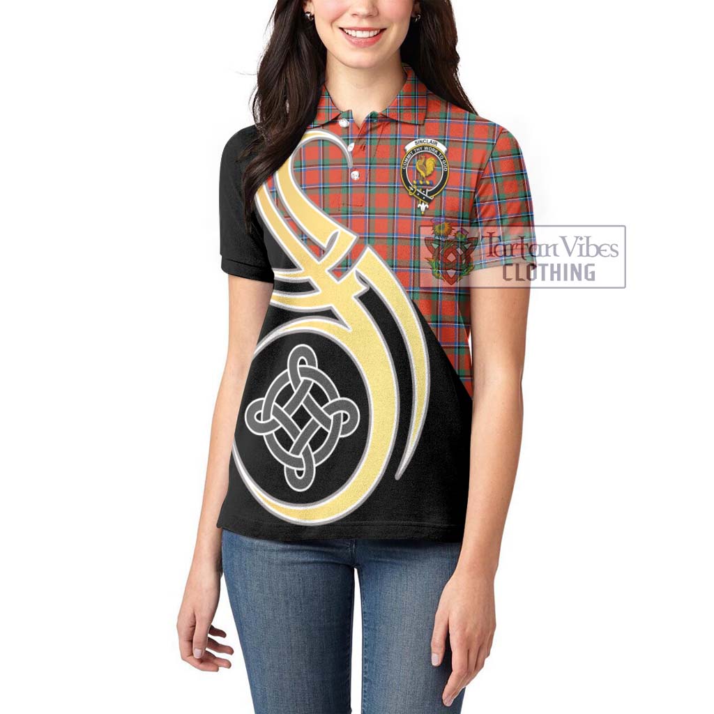 Sinclair Ancient Tartan Women's Polo Shirt with Family Crest and Celtic Symbol Style Women - Tartan Vibes Clothing