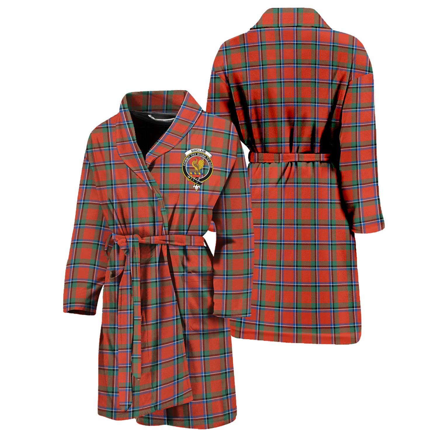 Sinclair Ancient Tartan Bathrobe with Family Crest Unisex S - Tartan Vibes Clothing