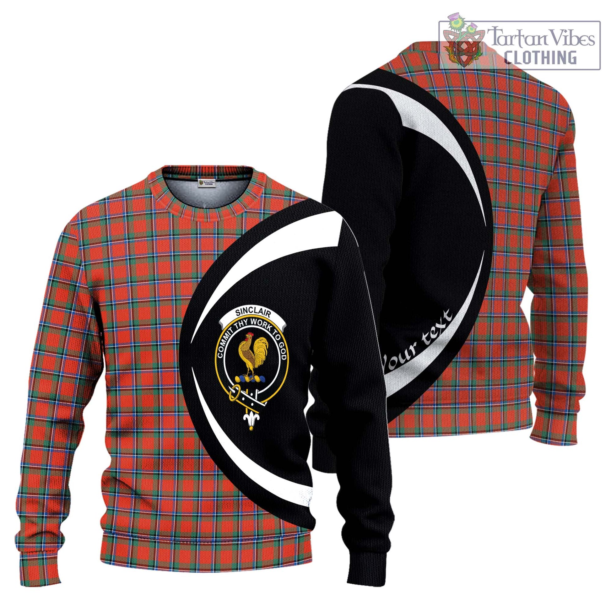 Tartan Vibes Clothing Sinclair Ancient Tartan Knitted Sweater with Family Crest Circle Style