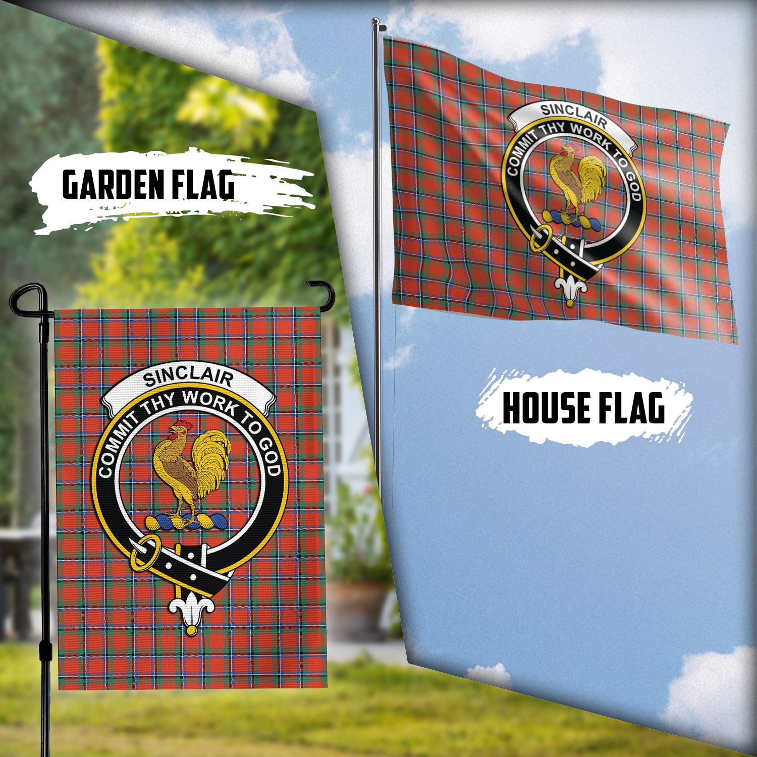 Sinclair Ancient Tartan Flag with Family Crest Garden Flag (Vertical) - Tartan Vibes Clothing