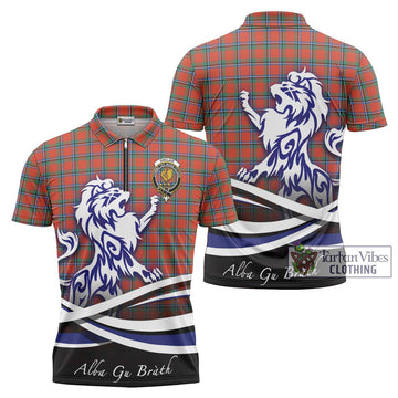 Sinclair Ancient Tartan Zipper Polo Shirt with Alba Gu Brath Regal Lion Emblem