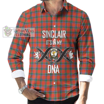 Sinclair Ancient Tartan Long Sleeve Button Shirt with Family Crest DNA In Me Style