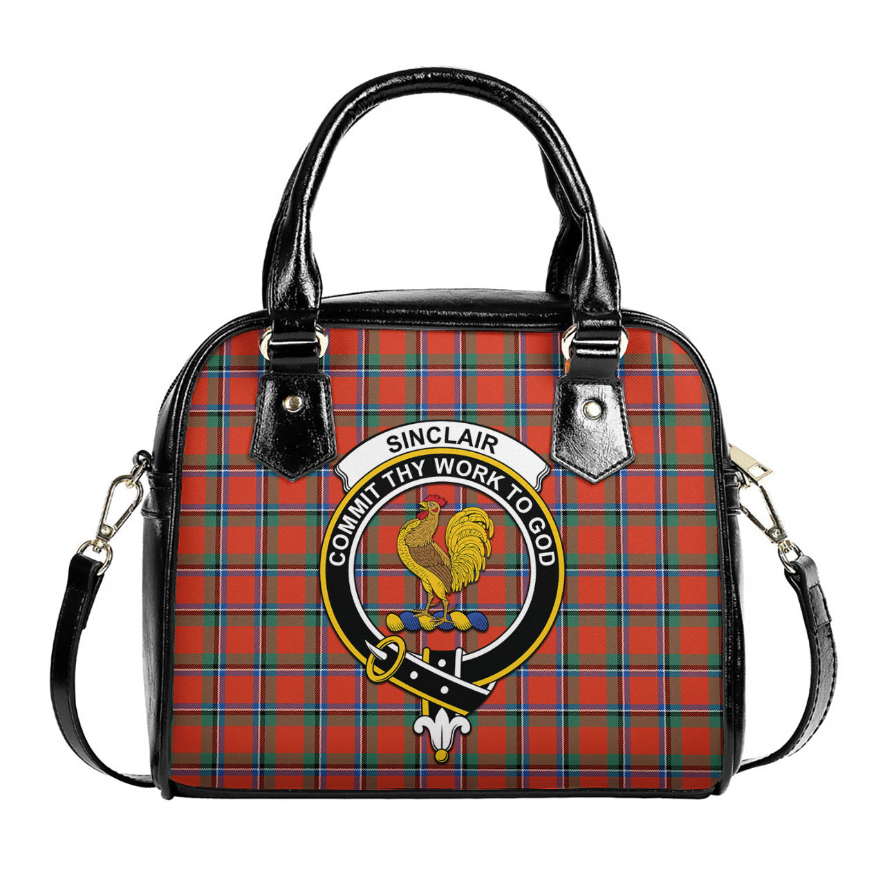 Sinclair Ancient Tartan Shoulder Handbags with Family Crest One Size 6*25*22 cm - Tartanvibesclothing