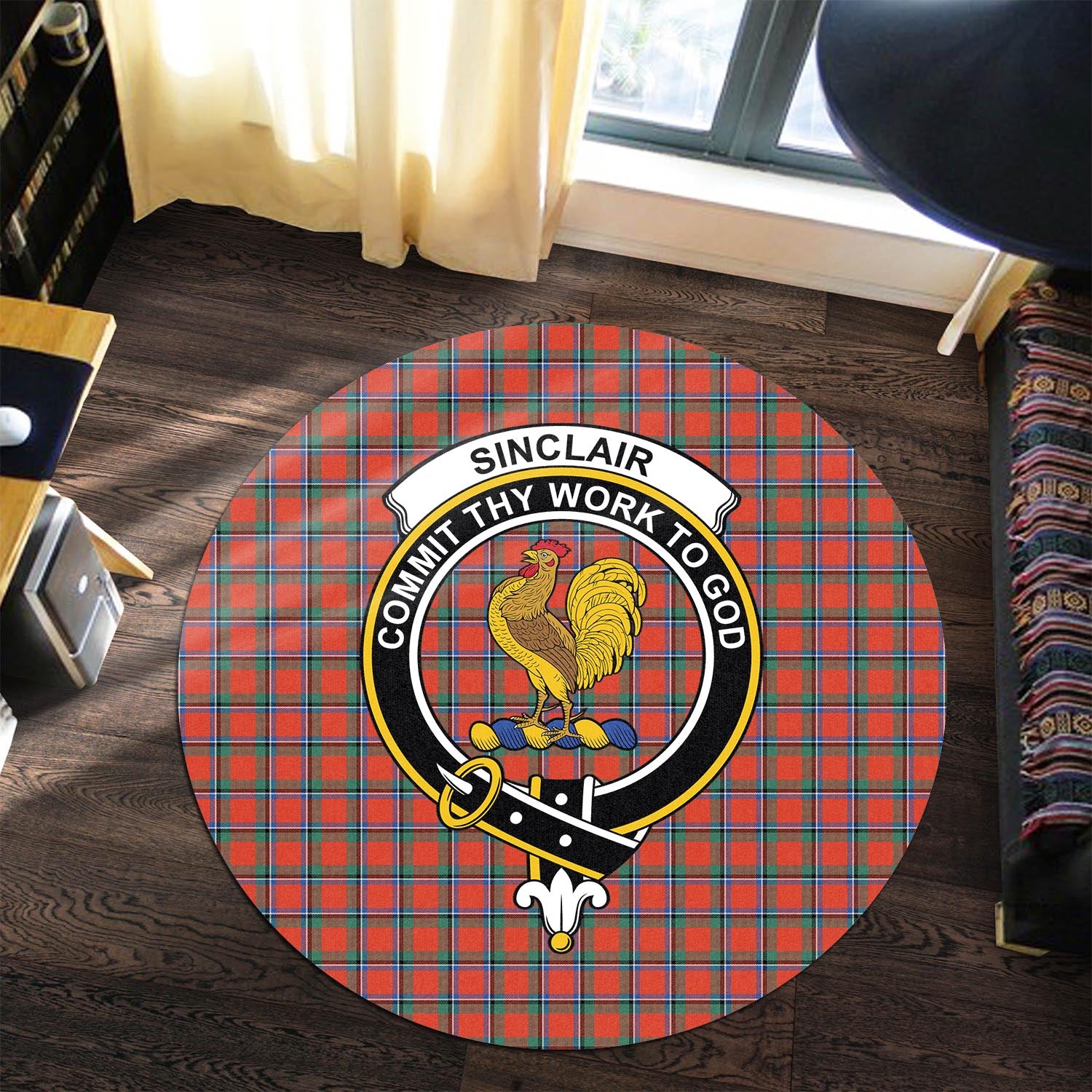 sinclair-ancient-tartan-round-rug-with-family-crest