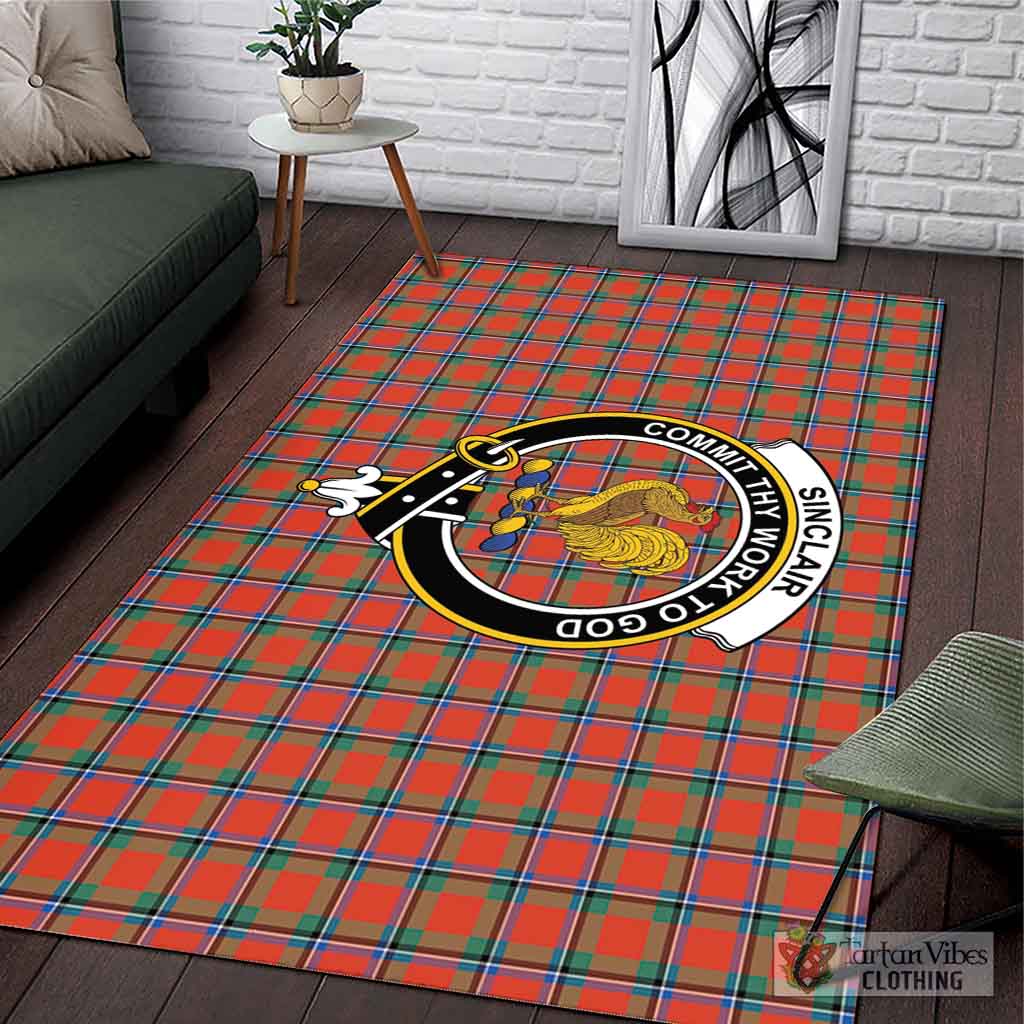 Tartan Vibes Clothing Sinclair Ancient Tartan Area Rug with Family Crest