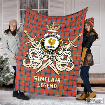 Sinclair Ancient Tartan Blanket with Clan Crest and the Golden Sword of Courageous Legacy