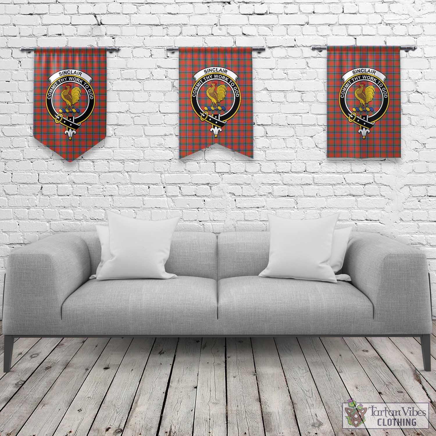 Tartan Vibes Clothing Sinclair Ancient Tartan Gonfalon, Tartan Banner with Family Crest