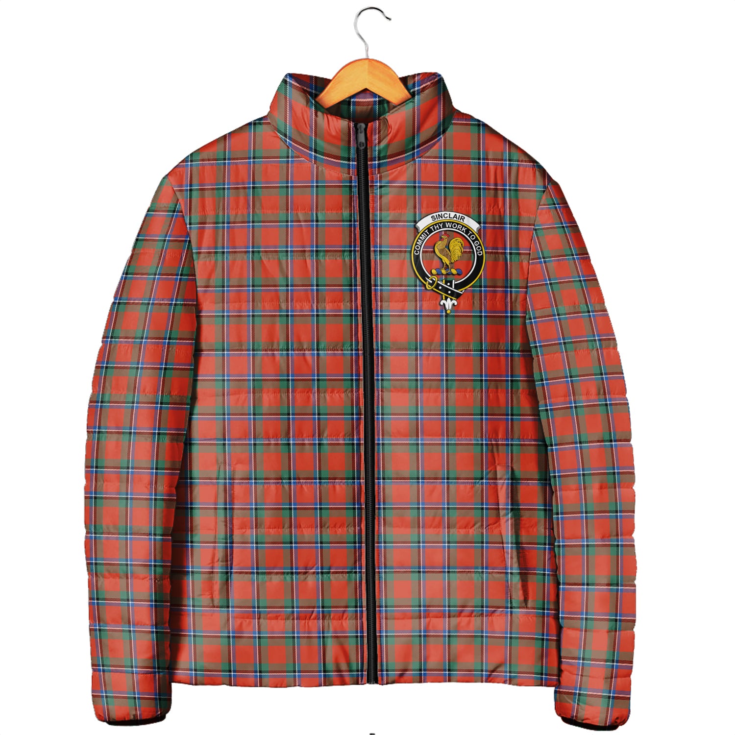 Sinclair Ancient Tartan Padded Jacket with Family Crest Men's Padded Jacket - Tartan Vibes Clothing