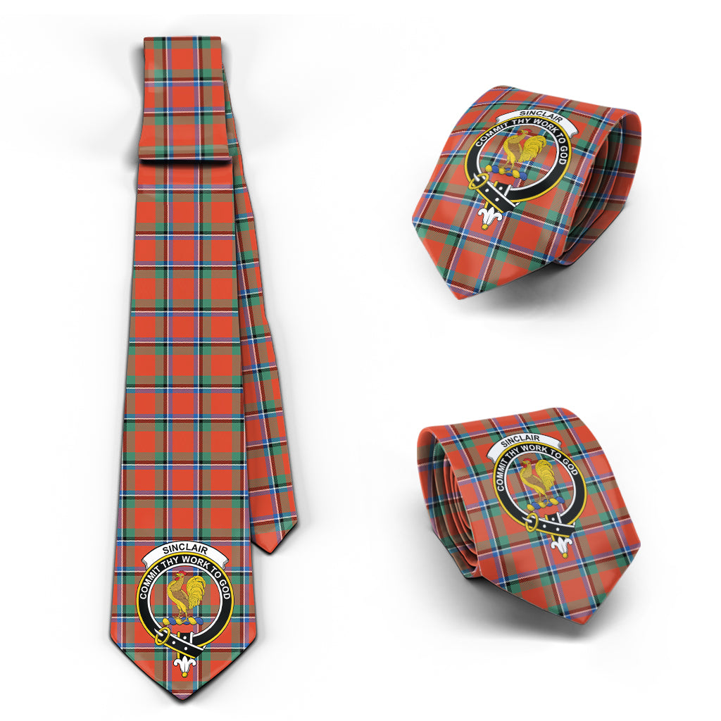 Sinclair Ancient Tartan Classic Necktie with Family Crest Necktie One Size - Tartan Vibes Clothing