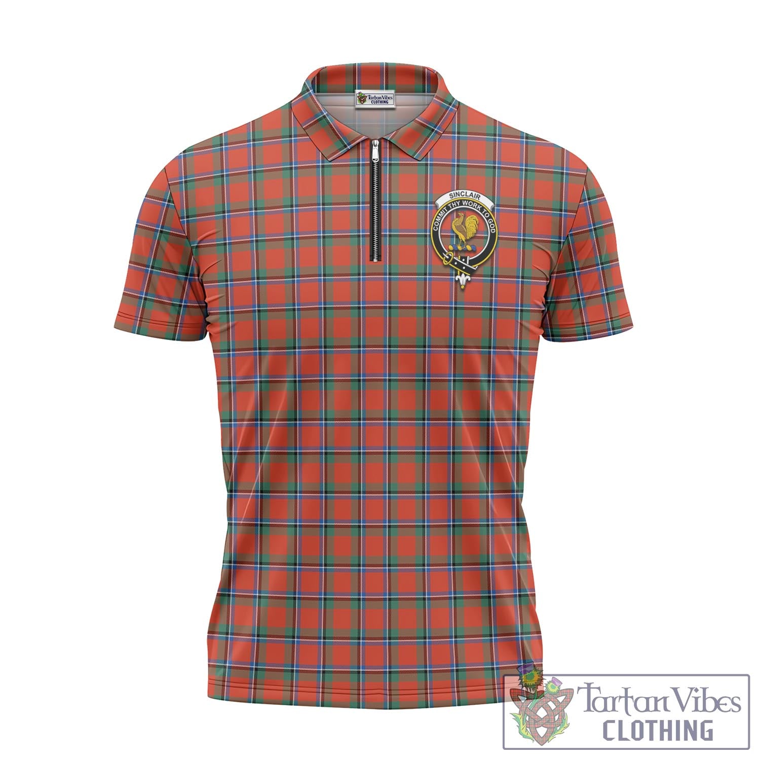 Tartan Vibes Clothing Sinclair Ancient Tartan Zipper Polo Shirt with Family Crest