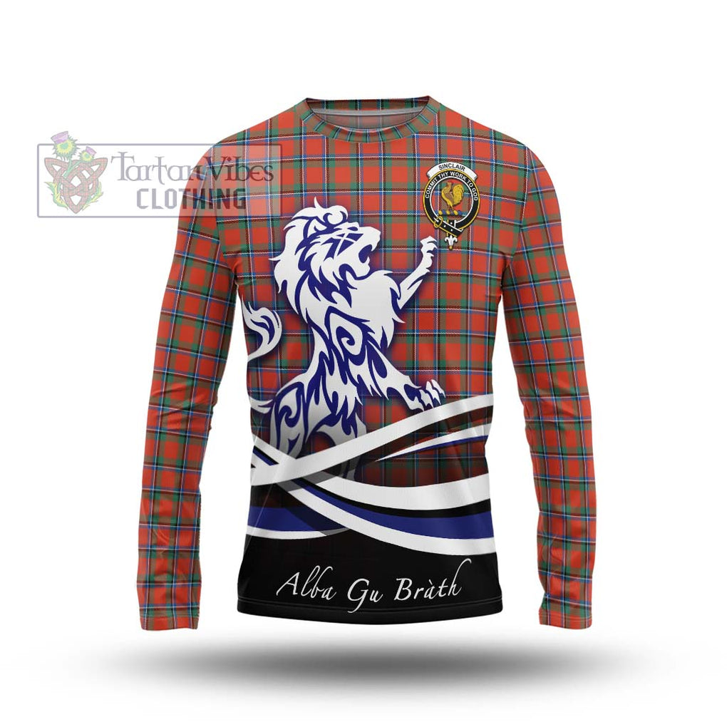 Sinclair Ancient Tartan Long Sleeve T-Shirt with Alba Gu Brath Regal Lion Emblem Unisex - Tartanvibesclothing Shop