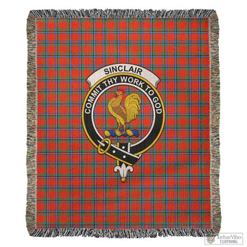 Sinclair Ancient Tartan Woven Blanket with Family Crest