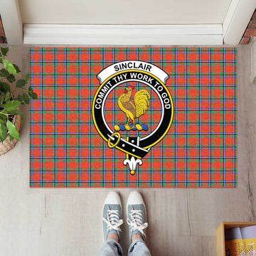 Sinclair Ancient Tartan Door Mat with Family Crest