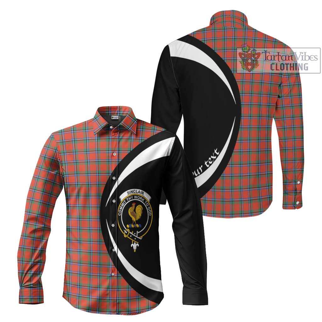 Sinclair Ancient Tartan Long Sleeve Button Up with Family Crest Circle Style Men's Shirt S - Tartan Vibes Clothing