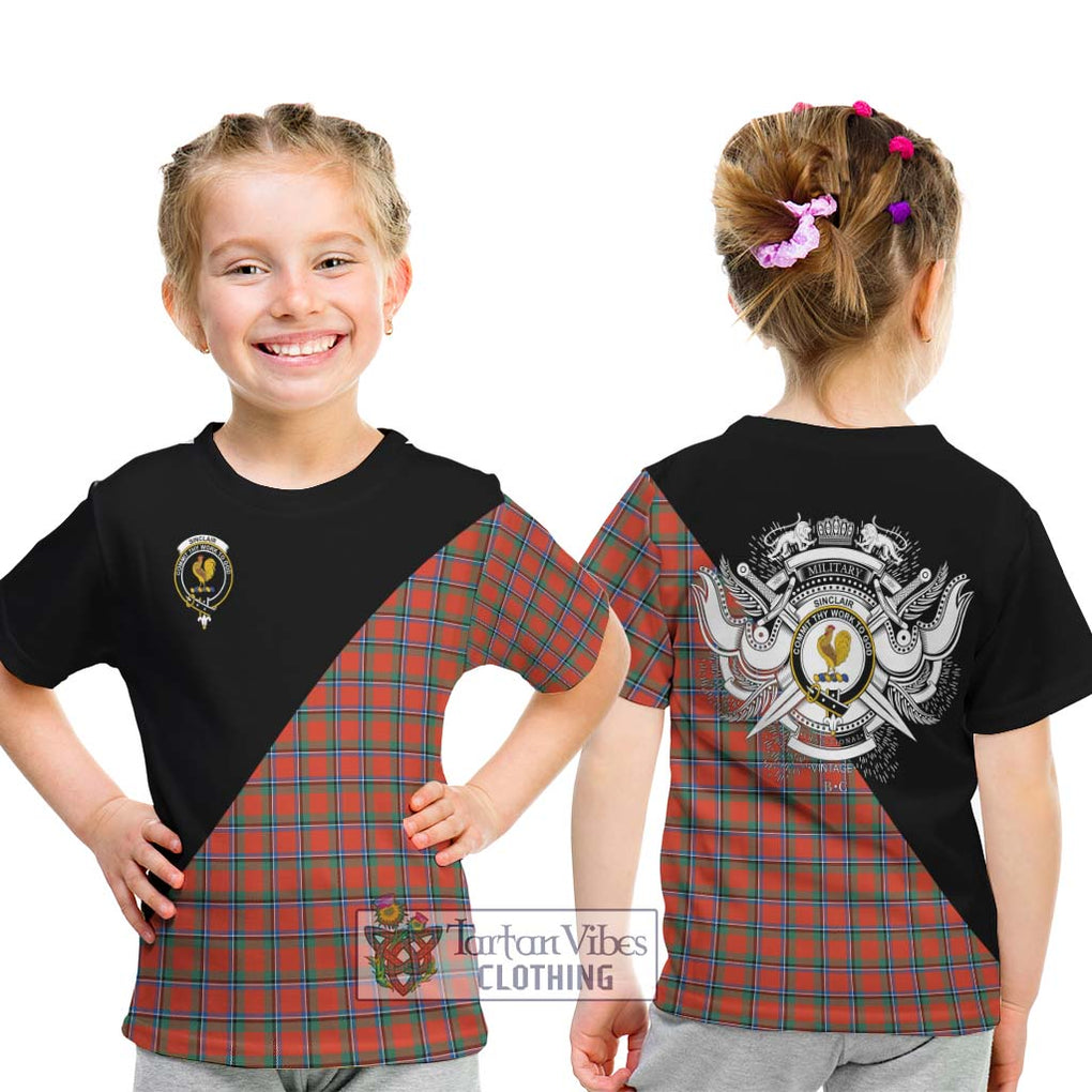 Sinclair Ancient Tartan Kid T-Shirt with Family Crest and Military Logo Style - Tartanvibesclothing Shop