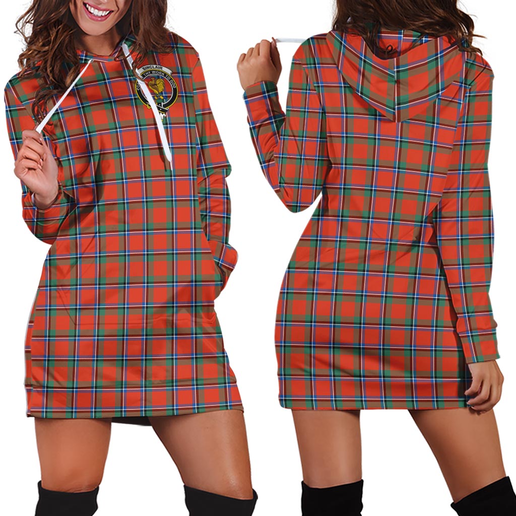 Sinclair Ancient Tartan Hoodie Dress with Family Crest - Tartan Vibes Clothing