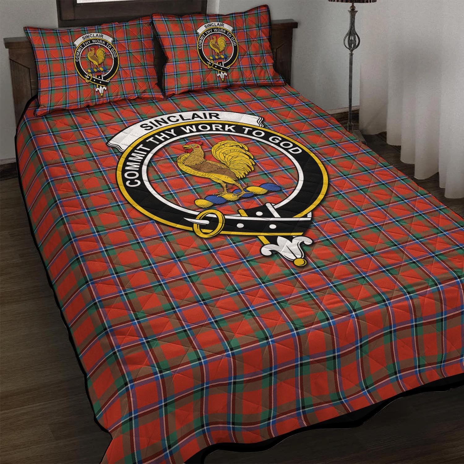 Sinclair Ancient Tartan Quilt Bed Set with Family Crest - Tartan Vibes Clothing