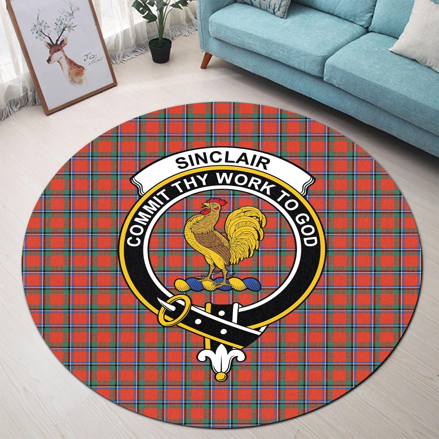 sinclair-ancient-tartan-round-rug-with-family-crest